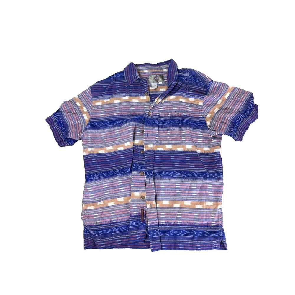 The Territory Ahead XL Southwestern Stripe Short Sleeve Men's Shirt Blue Clay